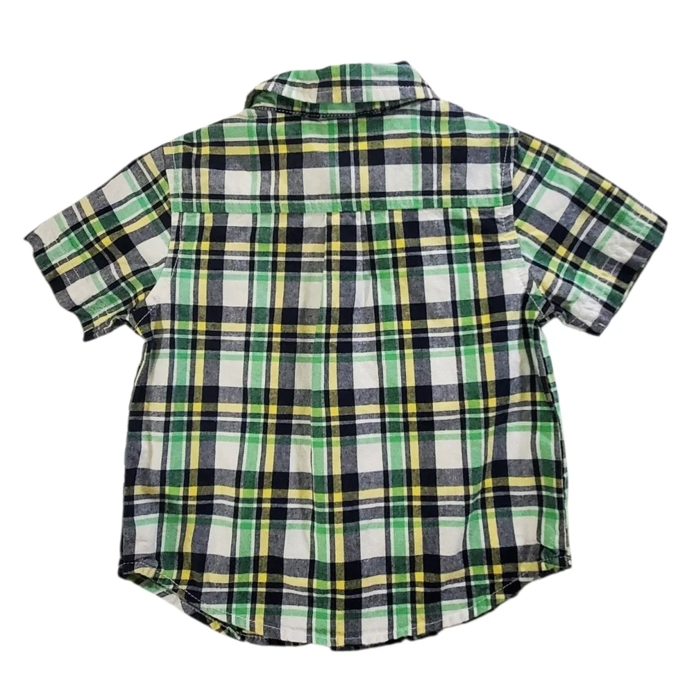 K1398 * Gymboree Auto Baby Plaid Button Down Shirt Green Short Sleeve Size 3/6M